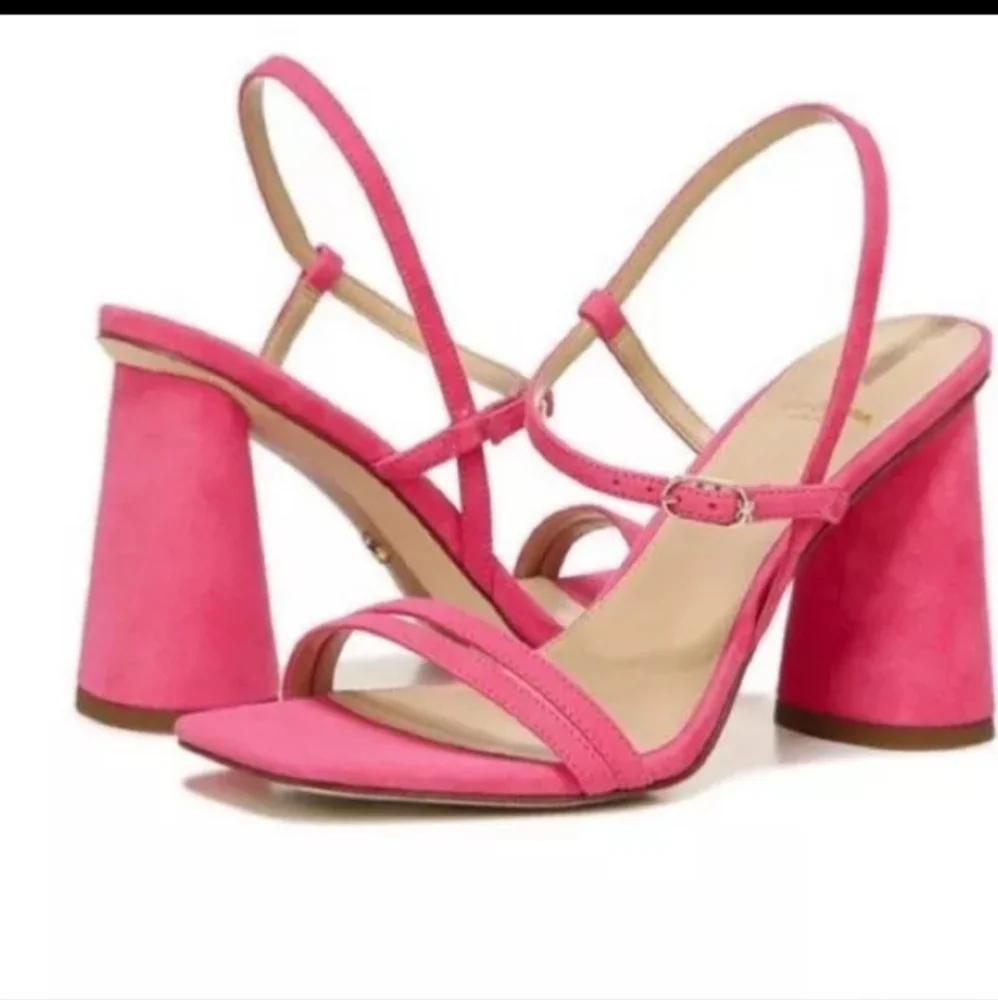 Sam Edelman Kit Slingback Dahlia Pink Suede Block Heel Sandal - Picture 6 of 6
